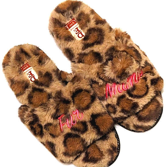 Dearfoams "Fur Mama" Fuzzy Leopard Cheetah Print Slippers Med 7/8 NWOT - Picture 1 of 6